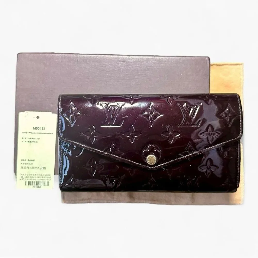 Louis Vuitton Vernis Sarah Wallet Amarante Monogram Patent Leather M90152 Luxury